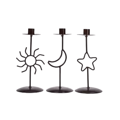 IRON BLACK TAPER CANDLE HOLDER SET OF 3